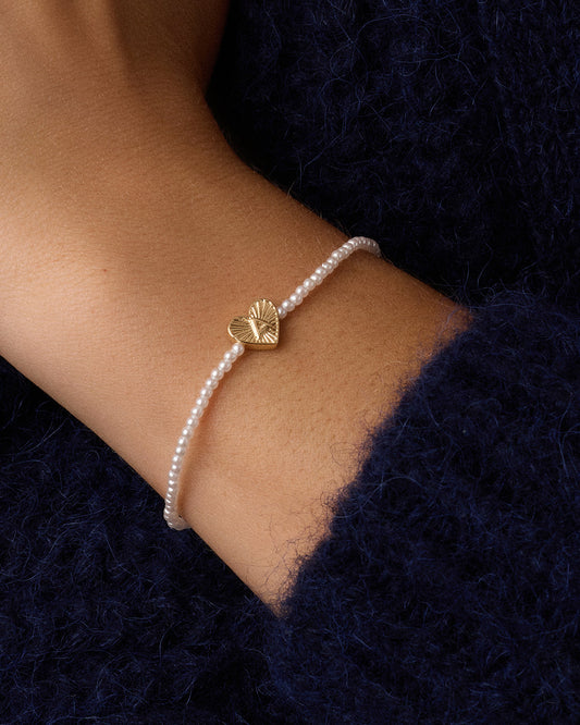 Pearl Vintage Heart Alphabet Bracelet