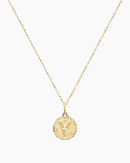 Diamond Zodiac Coin Charm Necklace