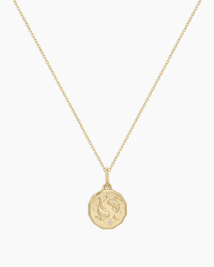 Diamond Zodiac Coin Charm Necklace