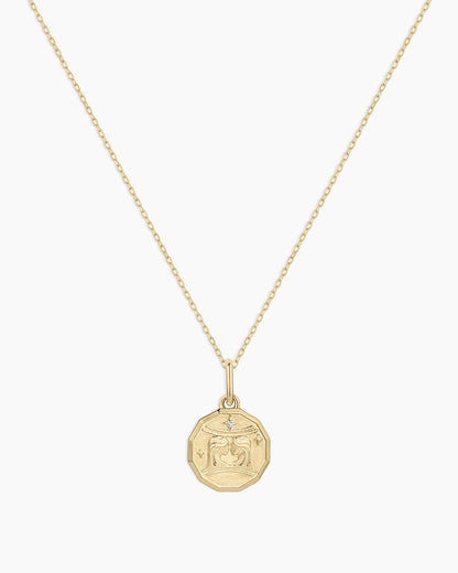 Diamond Zodiac Coin Charm Necklace