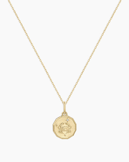 Diamond Zodiac Coin Charm Necklace