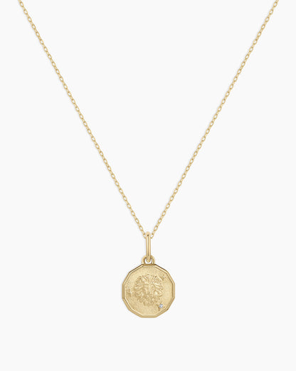 Diamond Zodiac Coin Charm Necklace