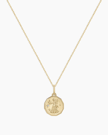 Diamond Zodiac Coin Charm Necklace