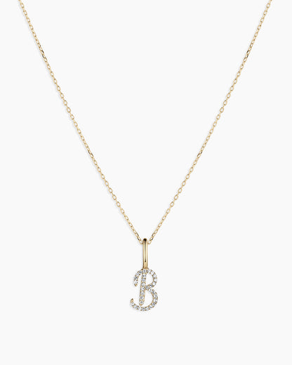 Diamond Script Alphabet Charm Necklace