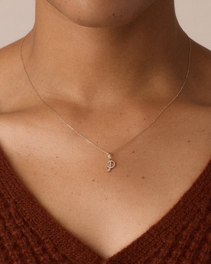 Diamond Script Alphabet Charm Necklace
