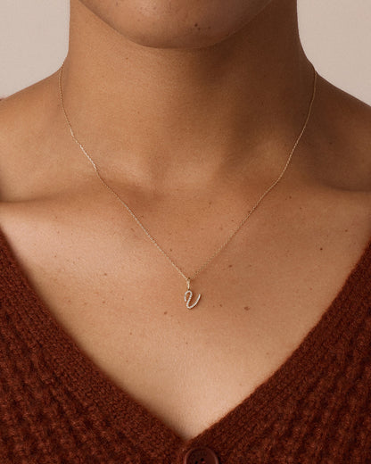 Diamond Script Alphabet Charm Necklace