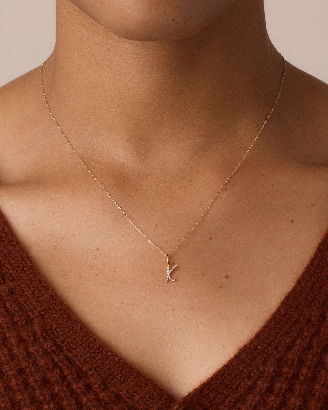 Diamond Script Alphabet Charm Necklace