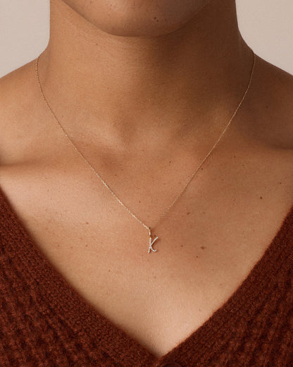 Diamond Script Alphabet Charm Necklace