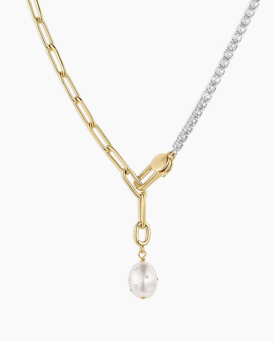Vintage Shimmer Pearl Charm Necklace