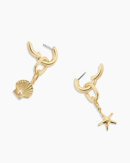 Shell Pearl & Starfish Charm Huggies
