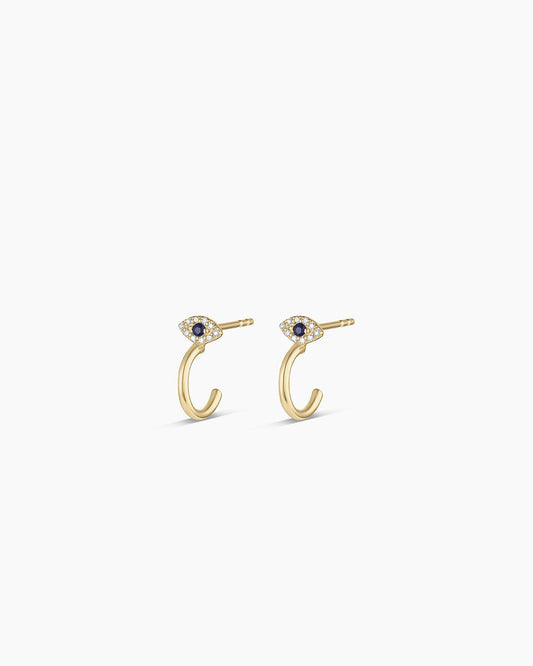 Diamond and Blue Sapphire Evil Eye Stud Huggies